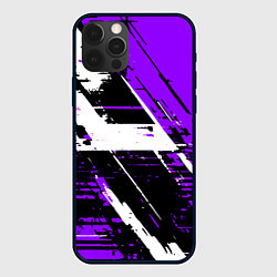 Чехол для iPhone 12 Pro Max Diagonal black and white stripes on a purple backg, цвет: 3D-черный