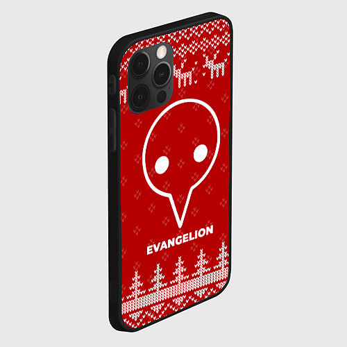 Чехол iPhone 12 Pro Max Новогодний Evangelion с оленями / 3D-Черный – фото 2