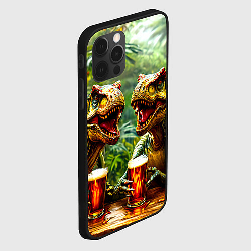 Чехол iPhone 12 Pro Max Велоцирапторы с пивком / 3D-Черный – фото 2