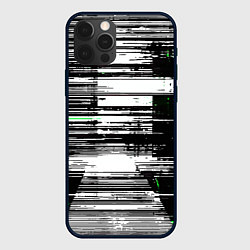 Чехол для iPhone 12 Pro Max Горизонтальные чёрные линии на бело-зелёном фоне, цвет: 3D-черный
