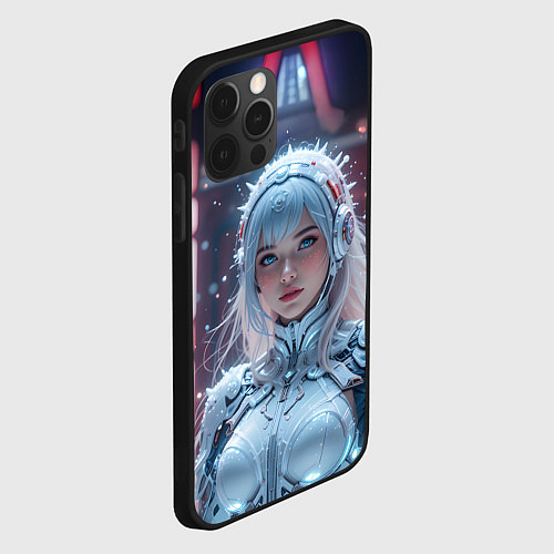 Чехол iPhone 12 Pro Max Зимняя девушка в кибер костюме / 3D-Черный – фото 2