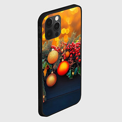 Чехол для iPhone 12 Pro Max Новогодние шары и рябина, цвет: 3D-черный — фото 2