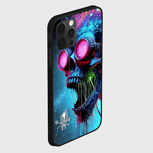 Чехол iPhone 12 Pro Max Metallica - crazy skeleton with headphones / 3D-Черный – фото 2