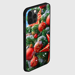 Чехол для iPhone 12 Pro Max Красные шары и звезда новогодняя, цвет: 3D-черный — фото 2