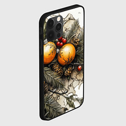 Чехол для iPhone 12 Pro Max Желтые новогодние шары и шишки, цвет: 3D-черный — фото 2