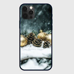 Чехол для iPhone 12 Pro Max Золотые шары и шишки, цвет: 3D-черный