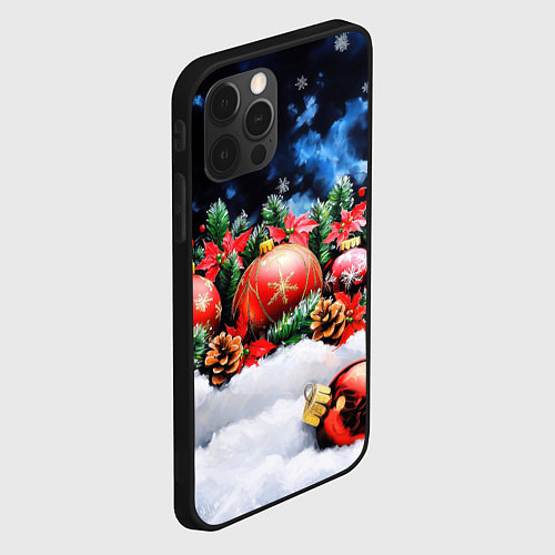 Чехол iPhone 12 Pro Max Новогодние игрушки на снегу / 3D-Черный – фото 2