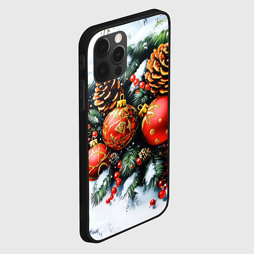 Чехол iPhone 12 Pro Max Новогодние игрушки и рябина / 3D-Черный – фото 2