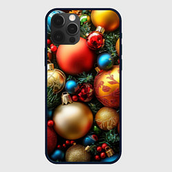 Чехол для iPhone 12 Pro Max Разноцветные новогодние шары, цвет: 3D-черный