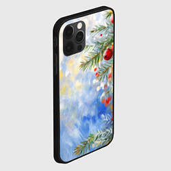 Чехол для iPhone 12 Pro Max Пейзаж новогодние игрушки и елка, цвет: 3D-черный — фото 2