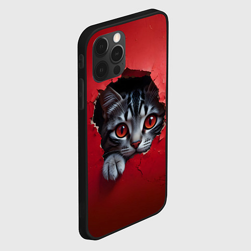 Чехол iPhone 12 Pro Max Выглядывающий котик / 3D-Черный – фото 2