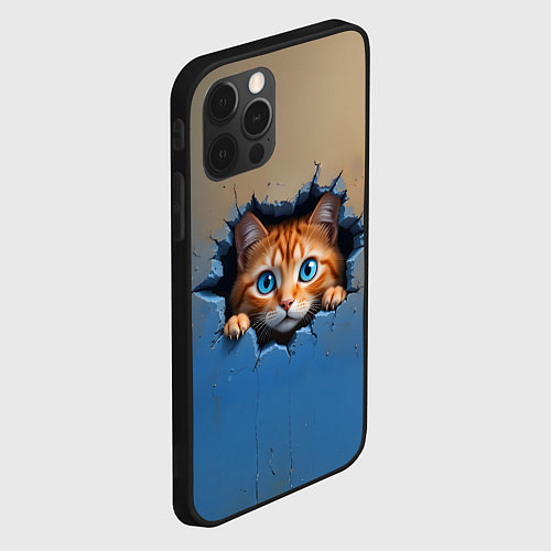Чехол iPhone 12 Pro Max Выглядывающий котенок / 3D-Черный – фото 2