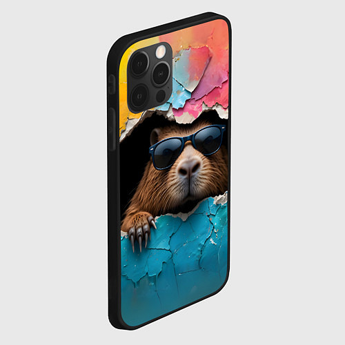 Чехол iPhone 12 Pro Max Капибара в стене / 3D-Черный – фото 2