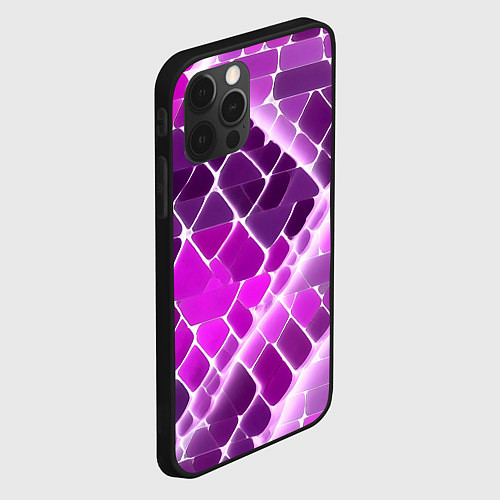 Чехол iPhone 12 Pro Max Фиолетовые рельефные плитки и белое свечение / 3D-Черный – фото 2