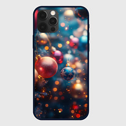 Чехол для iPhone 12 Pro Max Красные и синие шары на фоне елки, цвет: 3D-черный