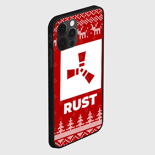 Чехол iPhone 12 Pro Max Новогодний Rust с оленями / 3D-Черный – фото 2