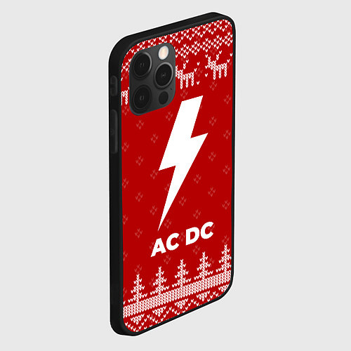 Чехол iPhone 12 Pro Max Новогодний AC DC с оленями / 3D-Черный – фото 2