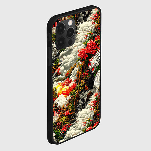 Чехол iPhone 12 Pro Max Дракон в небесном храме - нейросеть / 3D-Черный – фото 2