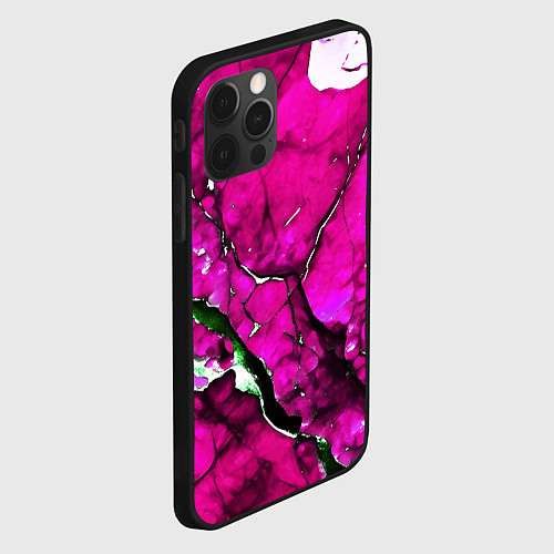 Чехол iPhone 12 Pro Max Розовый треснувший камень / 3D-Черный – фото 2