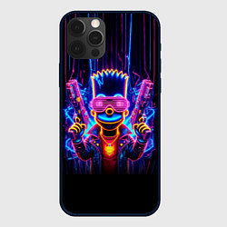 Чехол для iPhone 12 Pro Max Барт Симпсон с двумя пистолетами - неон, цвет: 3D-черный