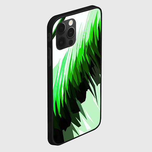 Чехол iPhone 12 Pro Max Чёрно-зелёные острые полосы на белом фоне / 3D-Черный – фото 2