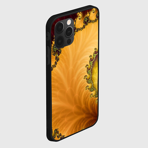 Чехол iPhone 12 Pro Max Фрактальный желтый узор / 3D-Черный – фото 2