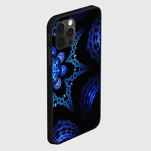 Чехол iPhone 12 Pro Max Синий фрактал текстура / 3D-Черный – фото 2