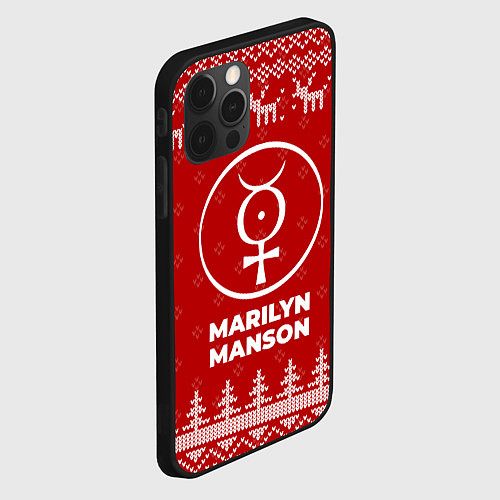 Чехол iPhone 12 Pro Max Новогодний Marilyn Manson с оленями / 3D-Черный – фото 2