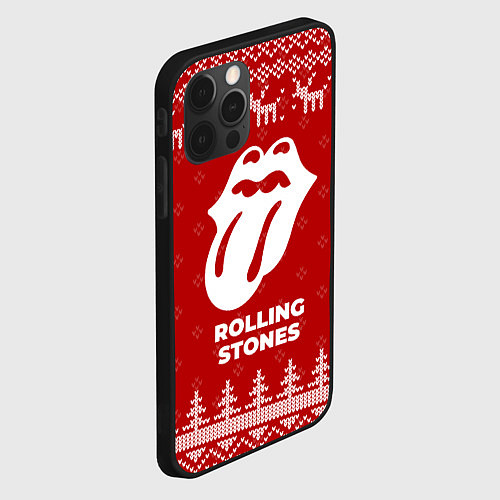 Чехол iPhone 12 Pro Max Новогодний Rolling Stones с оленями / 3D-Черный – фото 2