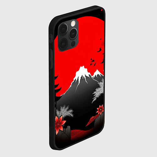 Чехол iPhone 12 Pro Max Японская гора и красная луна / 3D-Черный – фото 2