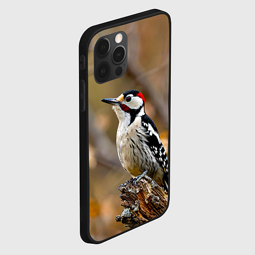 Чехол iPhone 12 Pro Max Дятел в лесу / 3D-Черный – фото 2