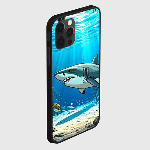 Чехол iPhone 12 Pro Max Акула в океане / 3D-Черный – фото 2