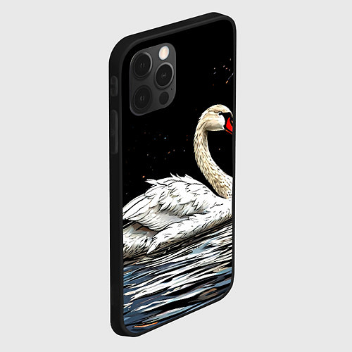 Чехол iPhone 12 Pro Max Белый лебедь ночью / 3D-Черный – фото 2
