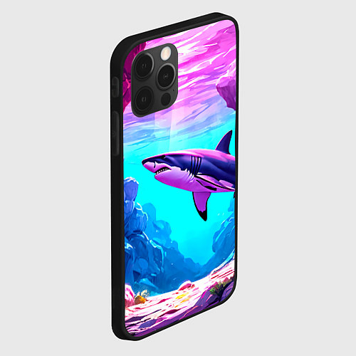 Чехол iPhone 12 Pro Max Акула в розовом сиянии / 3D-Черный – фото 2