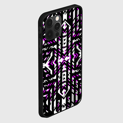 Чехол iPhone 12 Pro Max Чёрно-фиолетовые диагональные полосы на белом фоне / 3D-Черный – фото 2