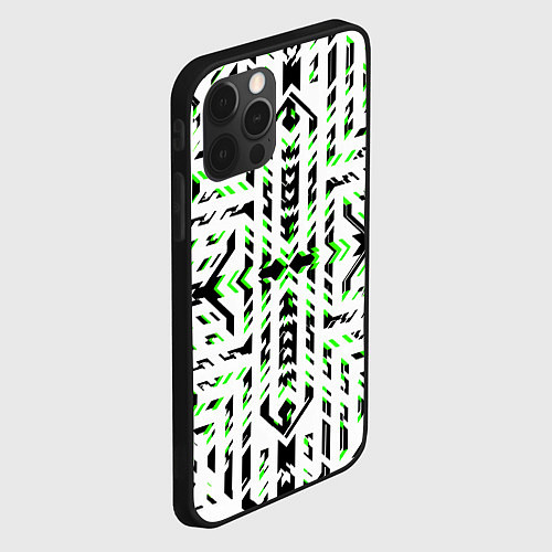 Чехол iPhone 12 Pro Max Чёрно-зелёный диагональные полосы на белом фоне / 3D-Черный – фото 2