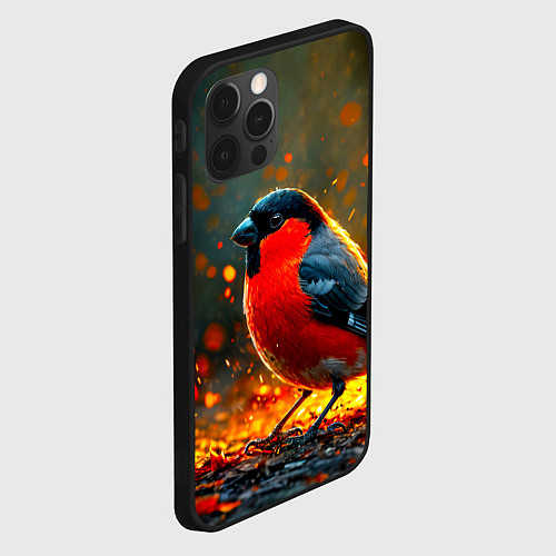 Чехол iPhone 12 Pro Max Снегирь в огне / 3D-Черный – фото 2