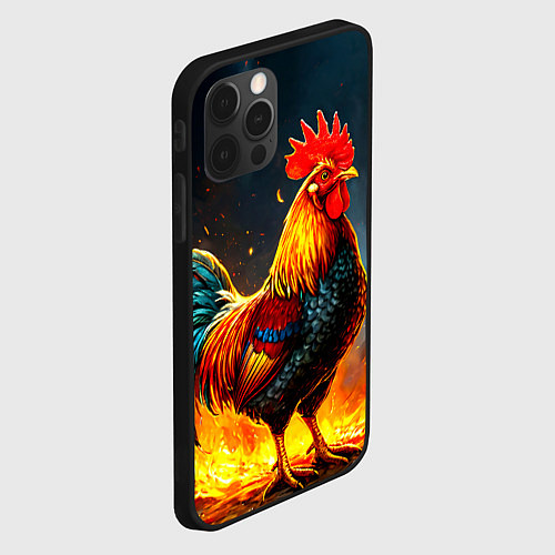 Чехол iPhone 12 Pro Max Петух в огне / 3D-Черный – фото 2