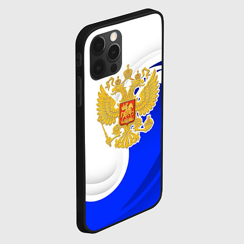Чехол iPhone 12 Pro Max Герб России - белый и синий / 3D-Черный – фото 2