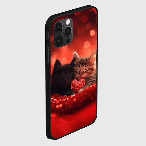 Чехол iPhone 12 Pro Max Влюбленные котята с сердечком / 3D-Черный – фото 2