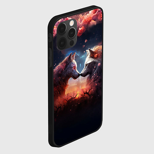 Чехол iPhone 12 Pro Max Любовь волка и волчицы / 3D-Черный – фото 2