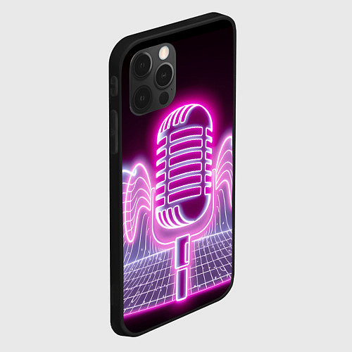 Чехол iPhone 12 Pro Max Розовый неоновый микрофон / 3D-Черный – фото 2