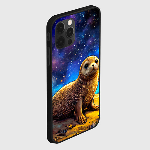 Чехол iPhone 12 Pro Max Тюлень в космосе / 3D-Черный – фото 2