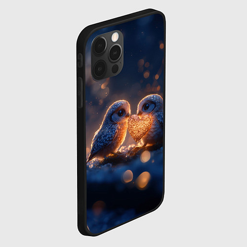 Чехол iPhone 12 Pro Max Милые влюбленные совушки / 3D-Черный – фото 2
