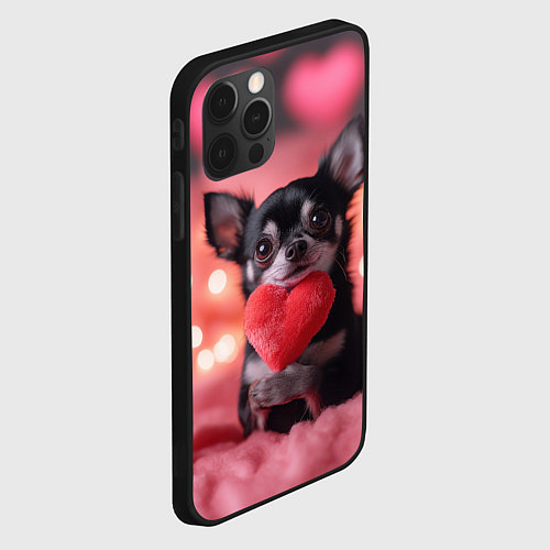 Чехол iPhone 12 Pro Max Чихуахуа с сердечком / 3D-Черный – фото 2