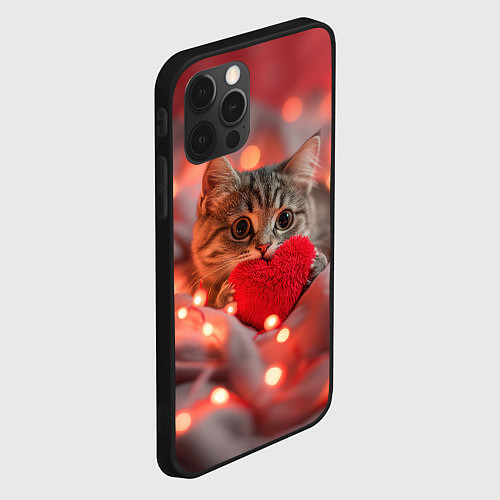 Чехол iPhone 12 Pro Max Кошечка с сердечком и с гирляндой / 3D-Черный – фото 2