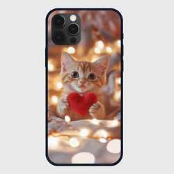 Чехол для iPhone 12 Pro Max Кошечка держит в лапках сердечко, цвет: 3D-черный