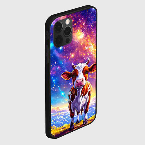 Чехол iPhone 12 Pro Max Коровка и звездное небо / 3D-Черный – фото 2