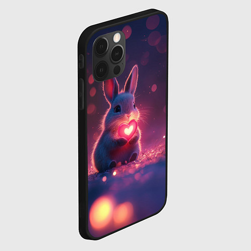 Чехол iPhone 12 Pro Max Зайчик держит сердечко / 3D-Черный – фото 2
