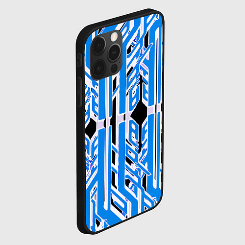 Чехол iPhone 12 Pro Max Бело-синие техно полосы на чёрном фоне / 3D-Черный – фото 2